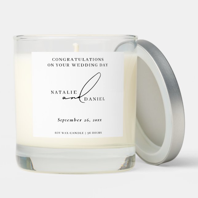 Modern White Classic Script Wedding  Scented Candle (Lid)
