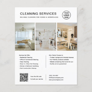 Modern White Cleaning Services QR Business Flyer