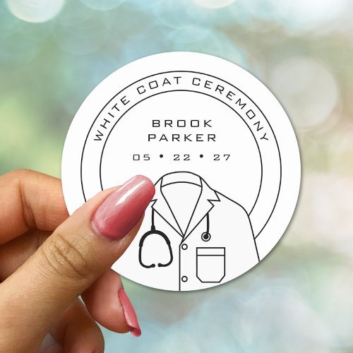 Modern White Coat Ceremony Party Invitation Classic Round Sticker