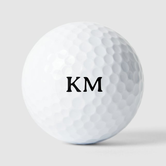 Modern White Color | Black Monogram Initials Golf Balls (Front)