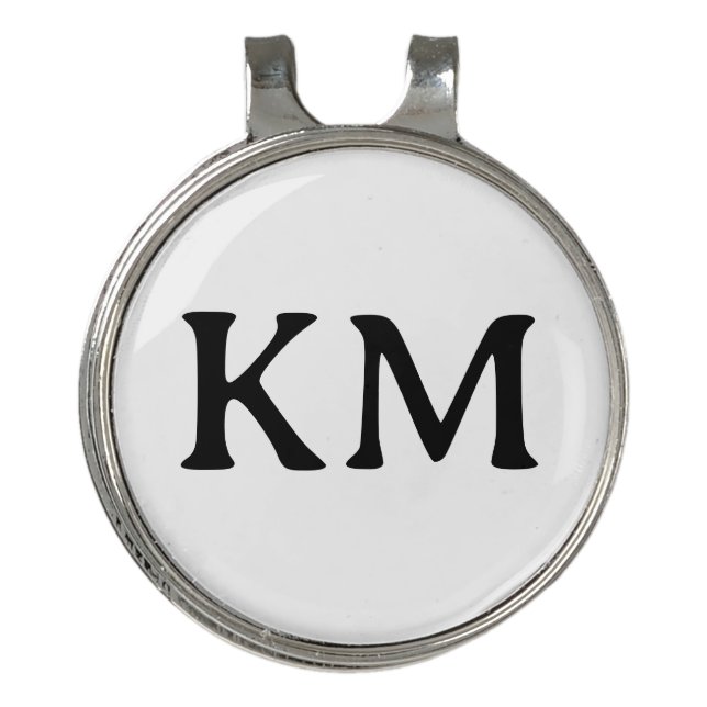 Modern White Color | Black Monogram Initials Golf Hat Clip (Front)