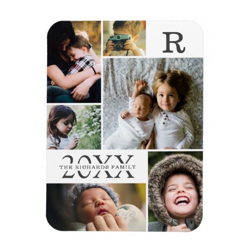 Modern White Color Block Family 6 Photo Collage Magnet