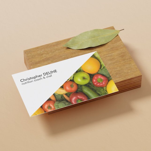 Modern White Colorful Vegetable Nutritionist Chef Business Card (Creator Uploaded)