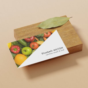 Modern White Colorful Vegetable Nutritionist Chef Business Card
