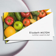 Modern White Colorful Vegetable Nutritionist Chef Business Card at Zazzle