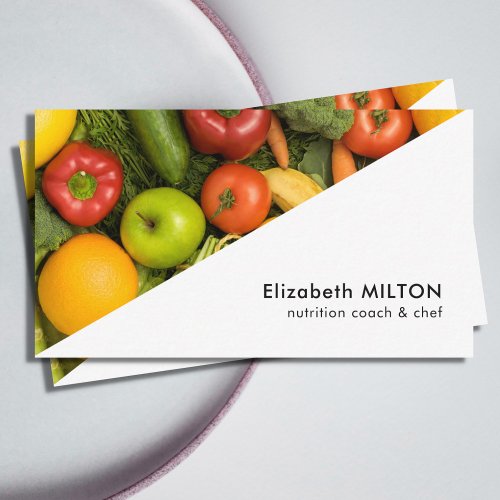 Modern White Colorful Vegetable Nutritionist Chef Business Card