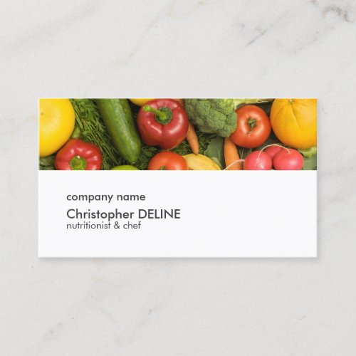 Modern White Colorful Vegetable Nutritionist Chef Business Card