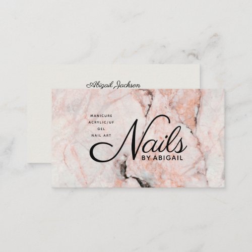Modern White Coral Rose Marble Nails By Name Business Card