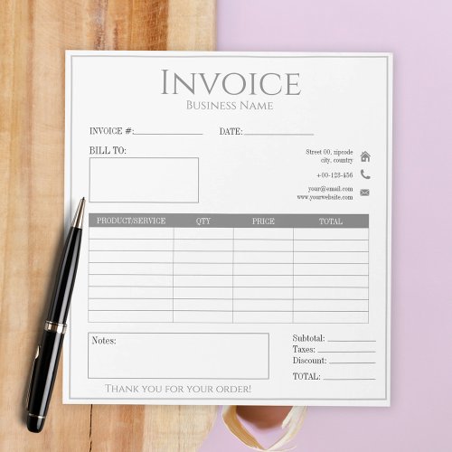 modern white corporate small business invoice  notepad