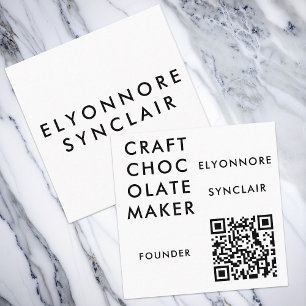 Modern White Craft Chocolate Founder QR Code Square Business Card