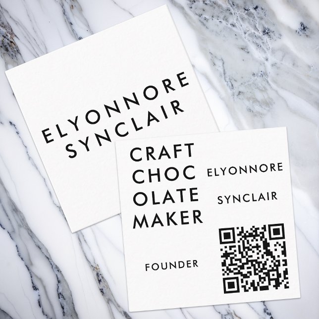 Modern White Craft Chocolate Founder QR Code Square Business Card (Creator Uploaded)