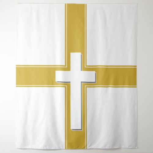 Modern  White Cross on  Gold and  White Tapestry