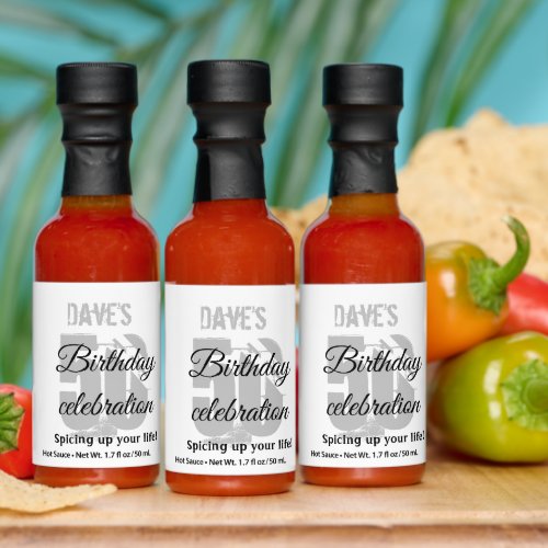 Modern White Custom 50th Any Birthday Party Hot Sauces