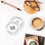 Modern White Custom Business Company Name Round Paper Coaster<br><div class="desc">A modern professional custom branded drink coaster design for your business features your business initials framed in a round circle by the name of the company with location city and state. Other wording such as a slogan or website could also be included instead of the location.</div>