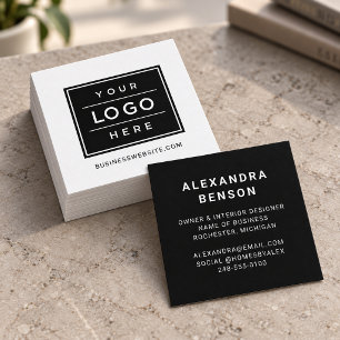 Modern White Custom Business Logo Branded Square Business Card