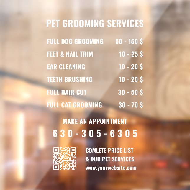 Modern White Custom Business Service List QR Code Window Cling (Sheet 2)
