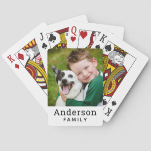Modern White Custom Family Name Photo Poker Cards