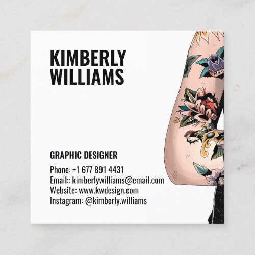 Modern white custom image graphic designer cool square business card