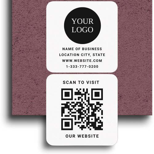 Modern White Custom Logo and QR Code   Square Business Card