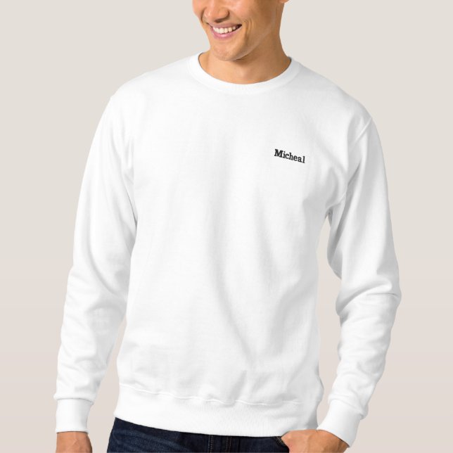 Modern White Custom Monogram Personalized Name  Embroidered Sweatshirt (Front)
