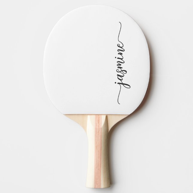 Modern White Custom Name Signature Script Ping Pong Paddle (Front)