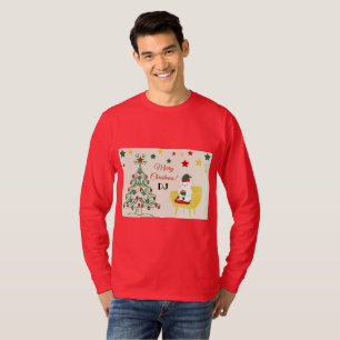 Modern White Cute Bear Monogram Merry Christmas T-Shirt