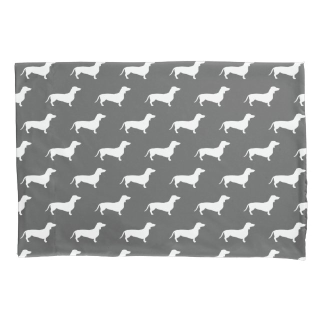Modern White Dachshunds Pillow Case (Front)