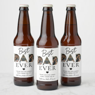 Modern White Dad Photo Collage Father Day Gift Beer Bottle Label