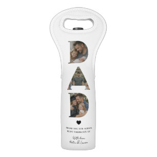 Modern White Dad Photo Collage Father Day Gift Wine Bag