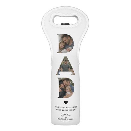 Modern White Dad Photo Collage Father Day Gift Wine Bag