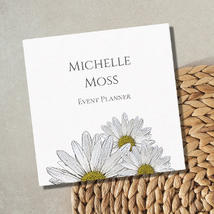 Modern White Daisies Whimsical Floral Square Business Card