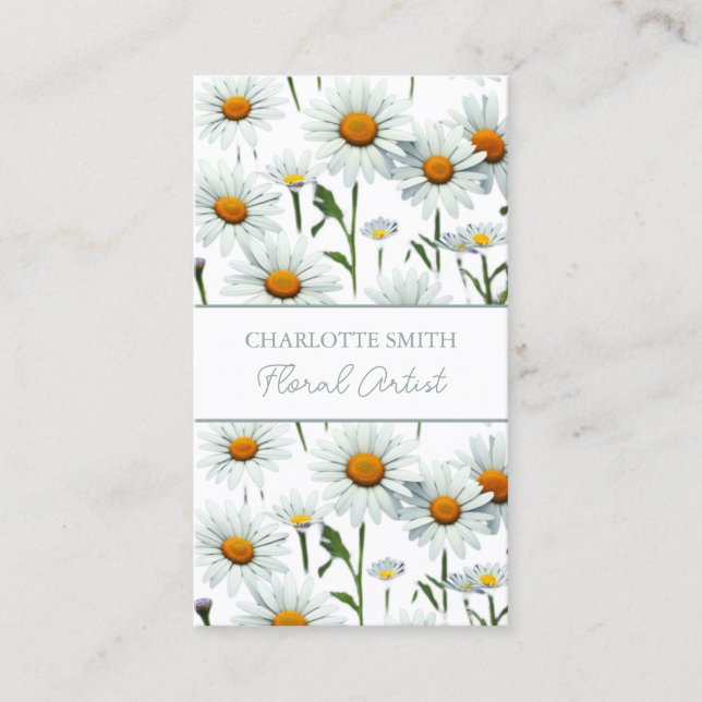 Modern White Daisy Floral Trendy Business Card (Front)