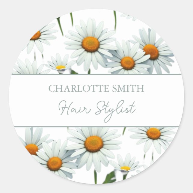 Modern White Daisy  Floral Trendy Classic Round Sticker (Front)