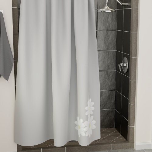 Modern White Daisy Motif Gray Shower Curtain