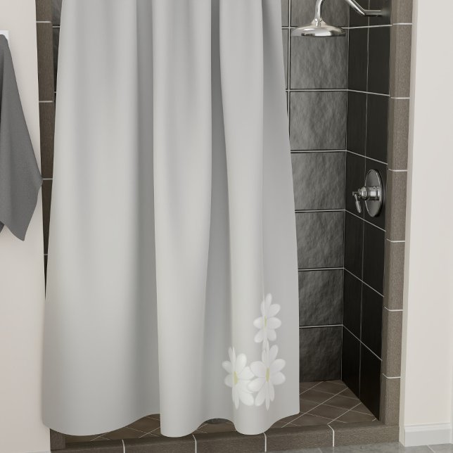 Modern White Daisy Motif Gray Shower Curtain (A pretty gray and white daisy shower curtain just for you)