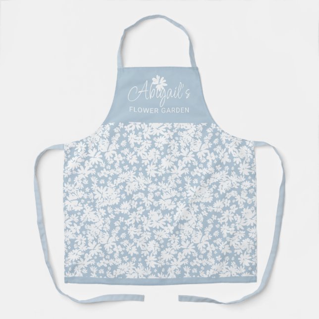 Modern White Daisy Pattern Gardening Custom Apron (Front)