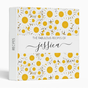 Modern white daisy pattern script name Recipe 3 Ring Binder