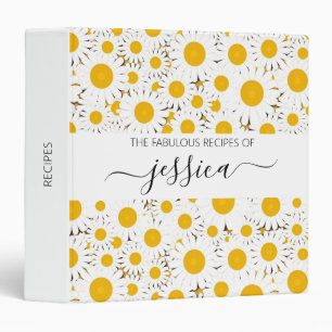 Modern white daisy pattern script name Recipe 3 Ring Binder
