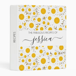 Modern white daisy pattern script name Recipe Mini Binder