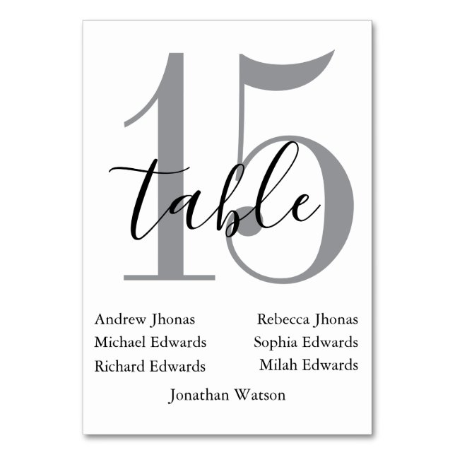 Modern  White Daytime Wedding Table Seating Chart  Number (Front)