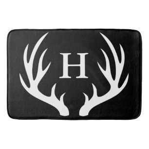 Modern White Deer Antlers Initial Letter Bathroom Mat