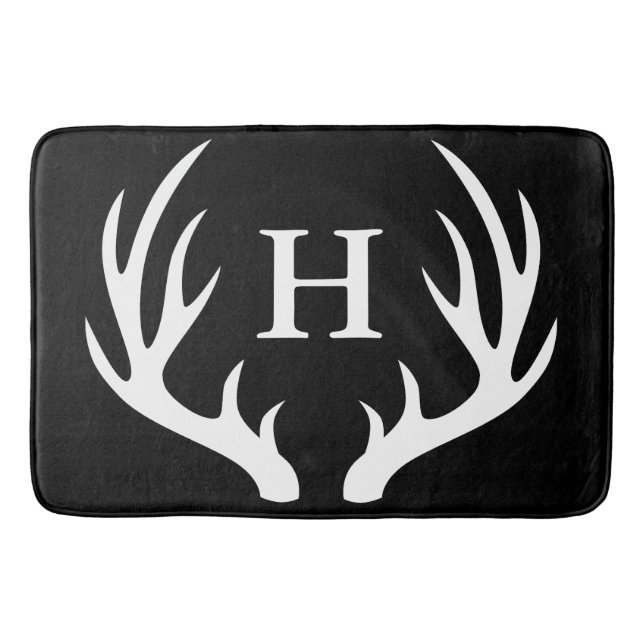 Modern White Deer Antlers Initial Letter Bathroom Mat (Front)