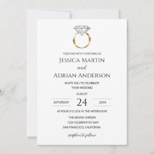 Modern White Diamond Ring Wedding Invitation