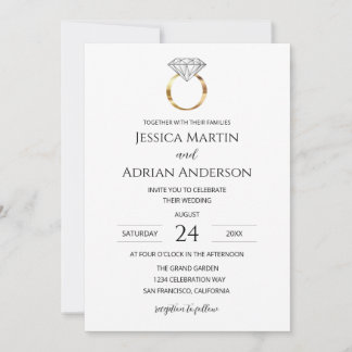 Modern White Diamond Ring Wedding Invitation