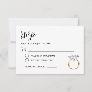 Modern White Diamond Ring Wedding RSVP Card