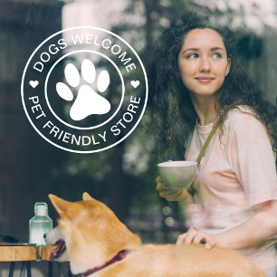 Modern White Dogs Welcome Pet Friendly Store Window Cling