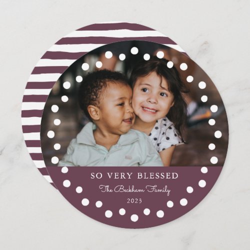 Modern White Dots Frame Photo Ornament Mauve Holiday Card