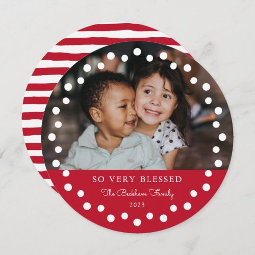 Modern White Dots Frame Photo Ornament Red Holiday Card