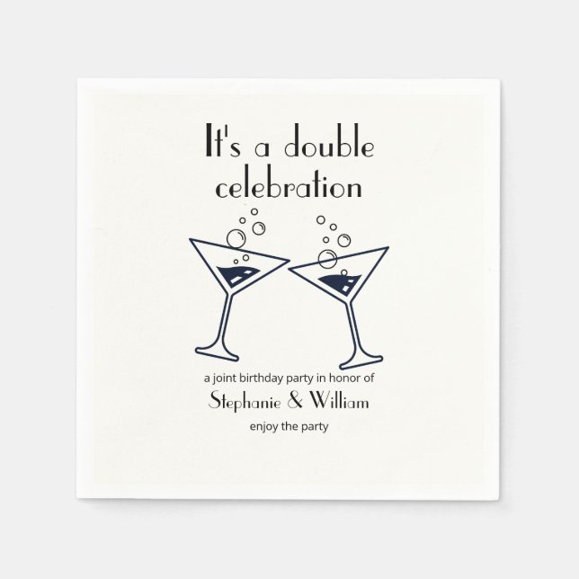 Modern White Double Celebration Joint Birthday Napkins (Front)