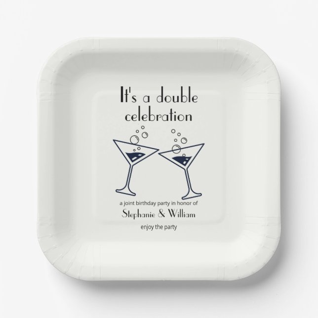 Modern White Double Celebration Joint Birthday Paper Plates (Front)
